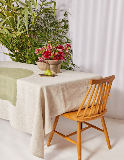 The Vallentine Project hand painted tablecloth in Sage