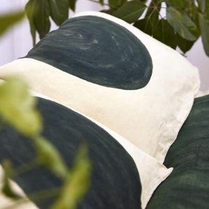 Olive Half Moon Pillowcase on Natural Linen