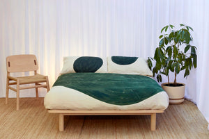 Olive Half Moon Pillowcase on Natural Linen