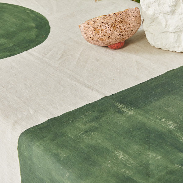 Bauhaus Linen Tablecloth in Olive